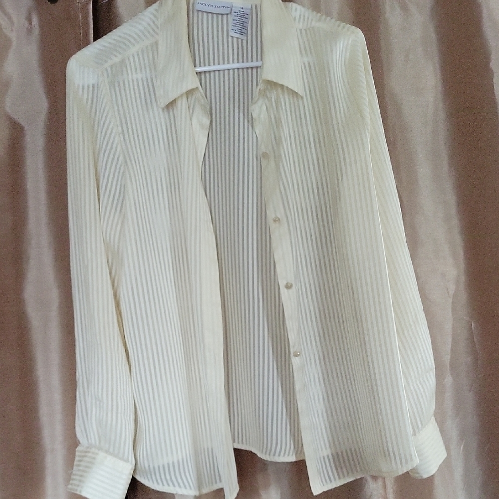 Cream Striped Button-Up Blouse